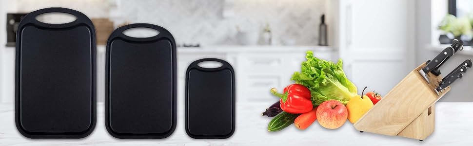 Набір з 6 сніданкових дощок Hunnycook 22x15 см, антибактеріальні, пластикові, з соковою канавкою, нековзкі, без BPA, чорні, для нарізки, підходять для посудомийної машини