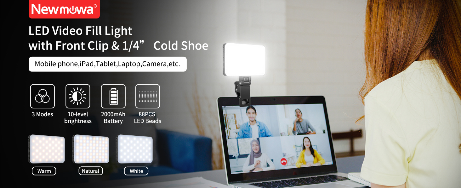 LED-відеолампа Newmowa NMW-80AI для селфі, TikTok, відеоконференцій та макіяжу, з датчиком світла