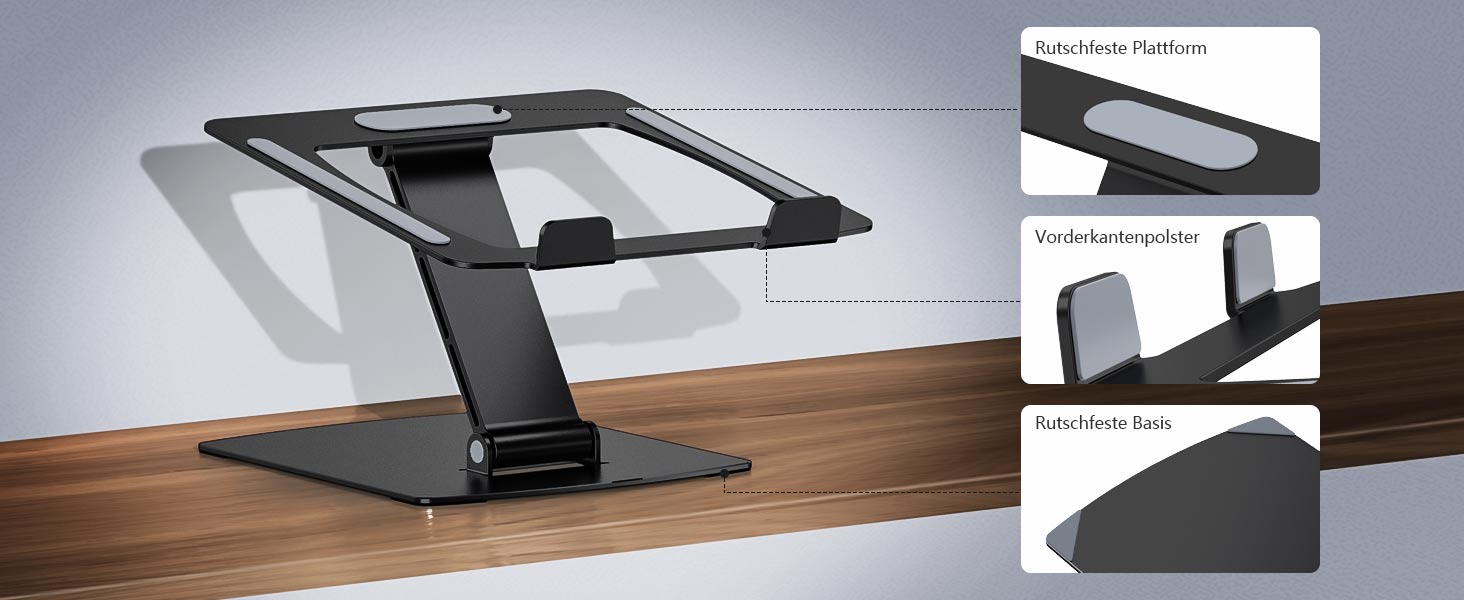 Підставка для ноутбука Glangeh, регульована по висоті, ергономічна, портативна, для столу, складна, з алюмінію, сумісна з MacBook Air Pro (10–16 дюймів), чорна