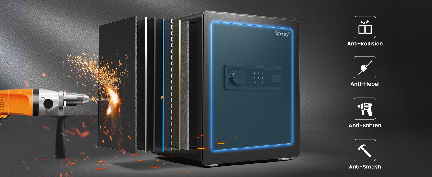 Сейф Kavey Safe Tresor 50L з цифровим замком, подвійним сигналом тривоги та LED-підсвіткою