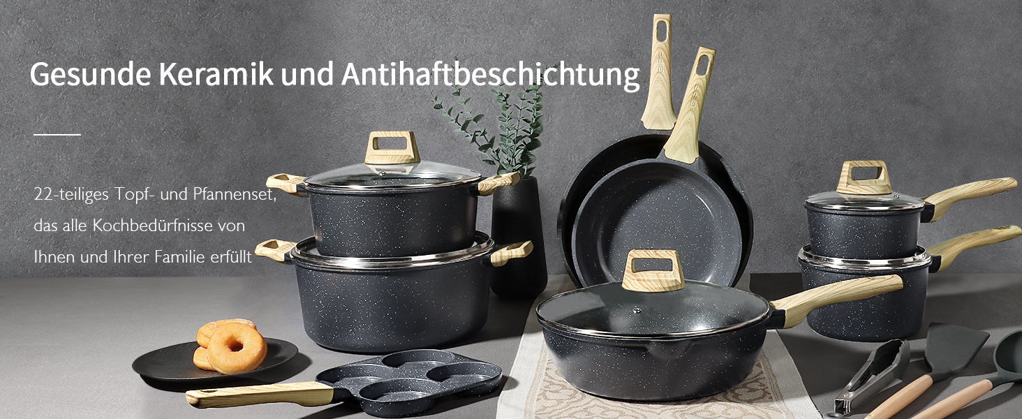 Набір посуду GiPP 22 частини з керамічним антипригарним покриттям (сірий)