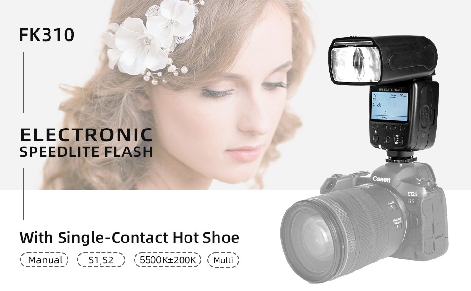 Фотоспалаху Blitz GN60 TTL для Canon DSLR, швидка синхронізація 1/20000s, бездротовий зв'язок 2.4G, швидке перезарядження 0.1-2.7s (FK310)