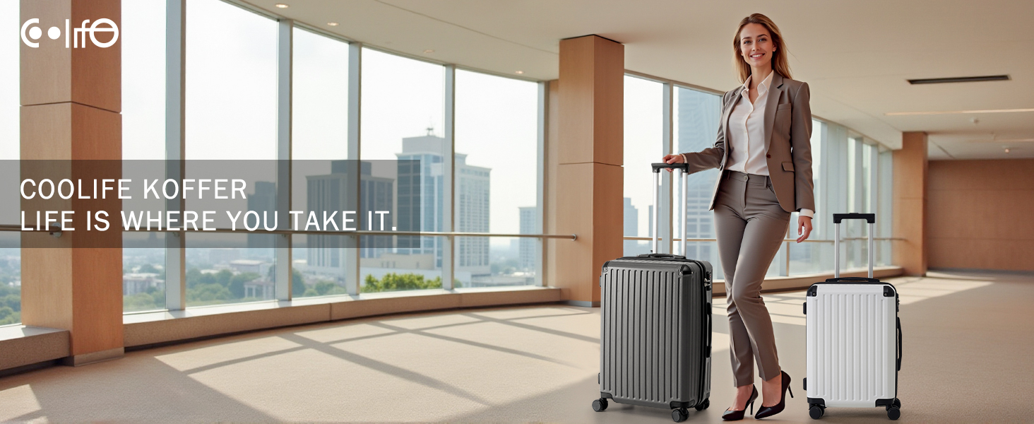 Валіза COOLIFE Koffer: Твердий корпус, ABS-матеріал, TSA-замок, телескопічна ручка, 4 колеса (темно-зелений, ручна поклажа)