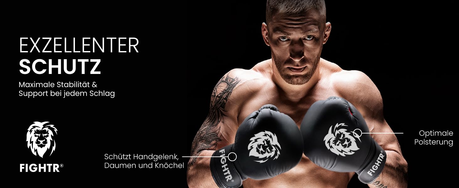 Боксерські рукавички FIGHTR® - Максимальний захист та стабільність | Для боксу, ММА, муай-тай та кікбоксингу | Розміри 8-16 oz, з чохлом (12 oz, Чорний / Червоний)
