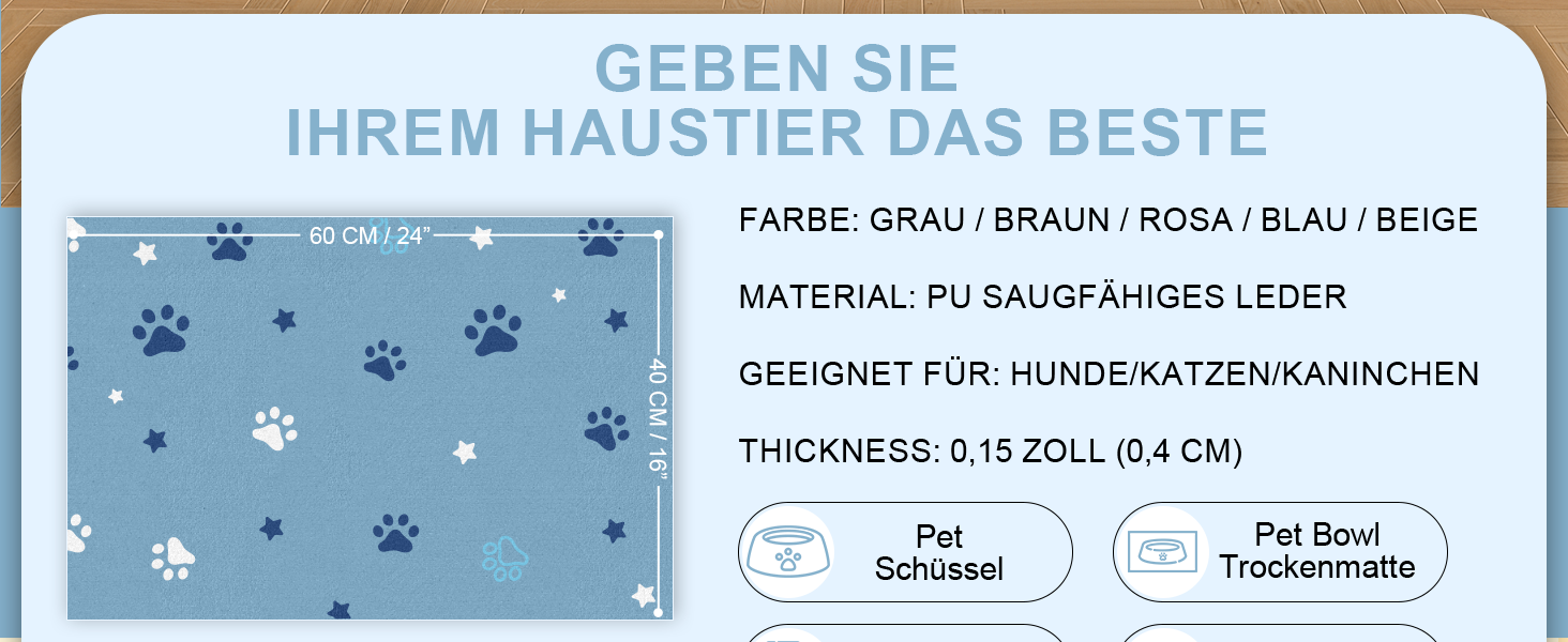 Килимок під миску для собак BLESWIN 30x50 см, синій, антиковзкий, для цуценят, що бризкають