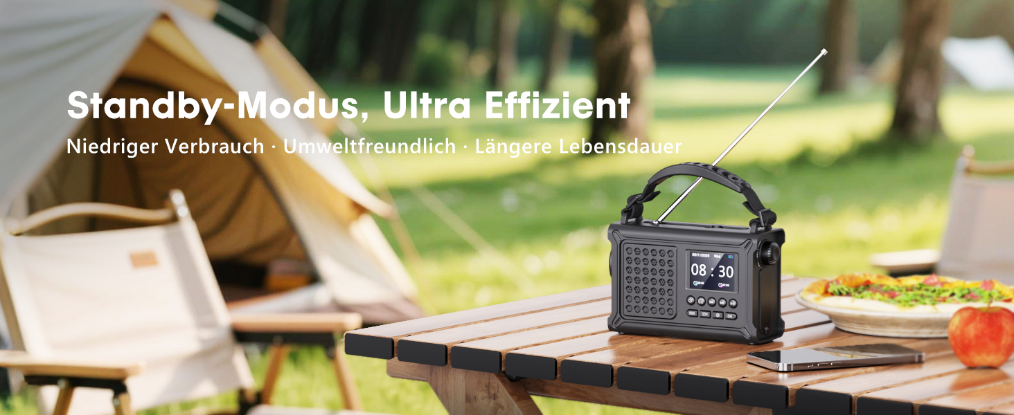 ROCAM Радіоприймач на ручку DAB+/UKW, портативне аварійне радіо з сонячною панеллю 8500 мм² та ручкою 650 мА, цифрове радіо з Bluetooth, 2.4' кольоровий дисплей, 80 станцій, SOS, LED ліхтарик, USB, IPX6 для кемпінгу, чорний