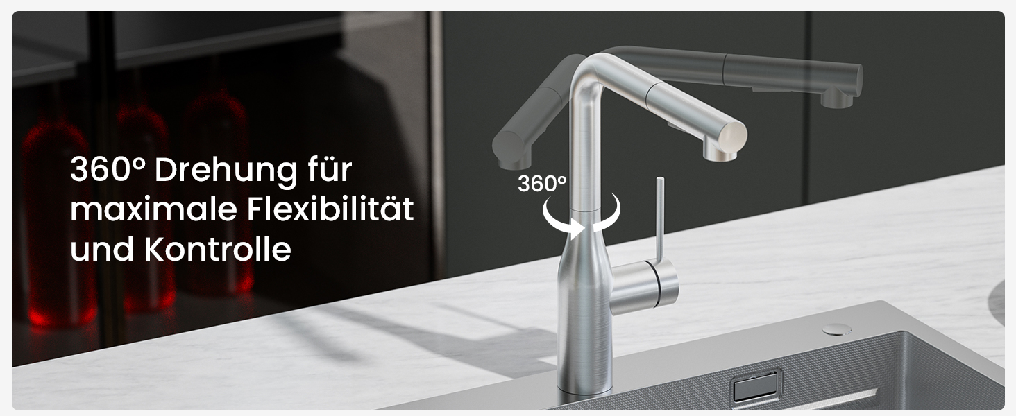 Змішувач для кухні CECIPA висувний, чорний, 360° поворотний, з витяжною лійкою, антивитік, легка установка, для мийки