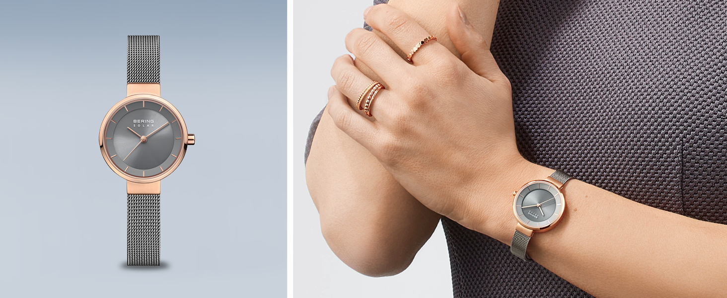 Годинник Bering для жінок Solar | Сонячний годинник на зап'ястя 31 мм з корпусом та циферблатом з нержавіючої сталі | Браслет Milanais | Сапфірове скло | 5 ATM | 14631 14631-307