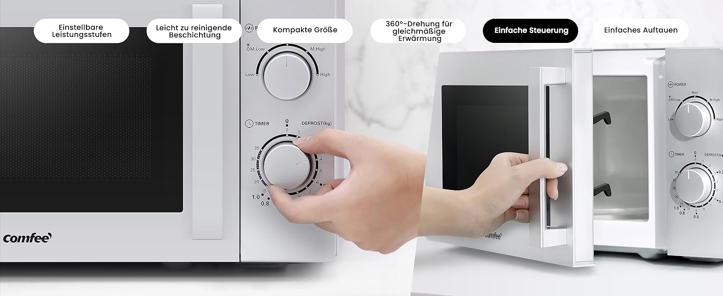 Мікрохвильова піч Comfee CMSN 20L, 700W, Механічна, Біла