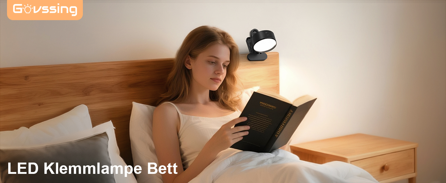 Нічник на ліжко акумуляторний бездротовий з USB-C, 5000mAh, з кліпсою, димуючий сенсорний пульт, 3 кольори, поворотний на 360°, для спальні, кемпінгу, чорний