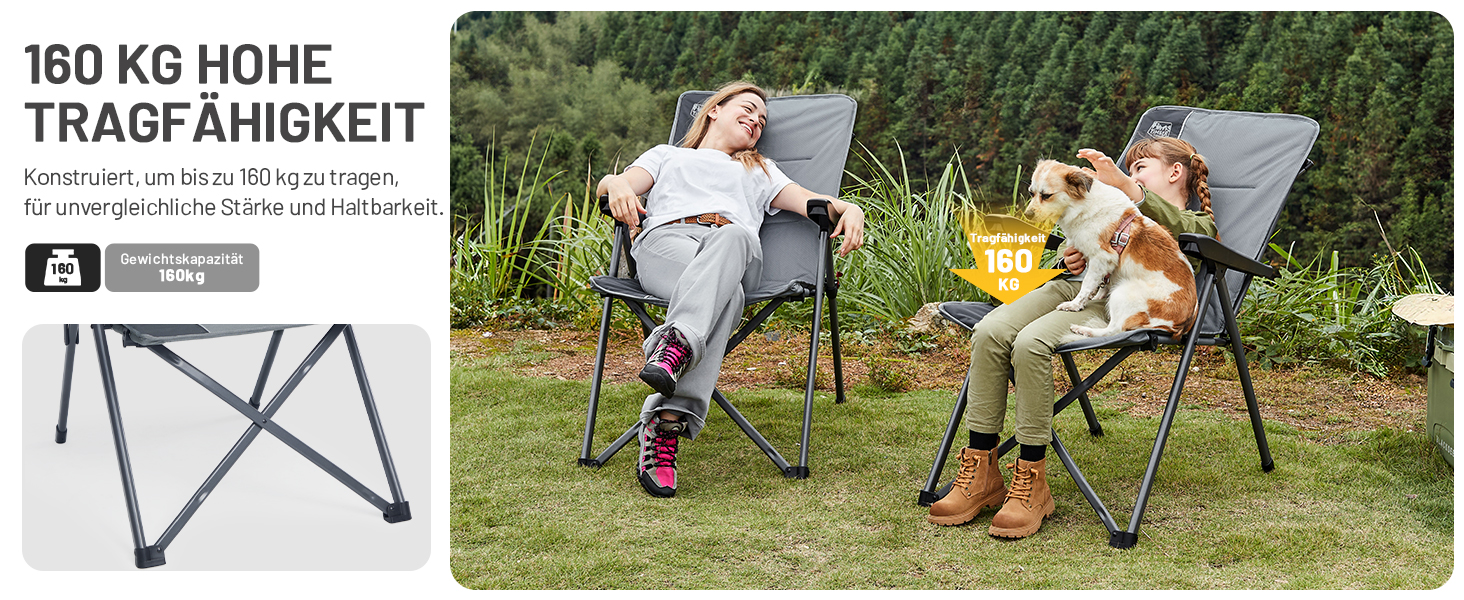 Набір кемпінгових стільців Timber Ridge (2 шт) складані, з високою спинкою, регульовані (3 положення), вантажність 160 кг, сірі