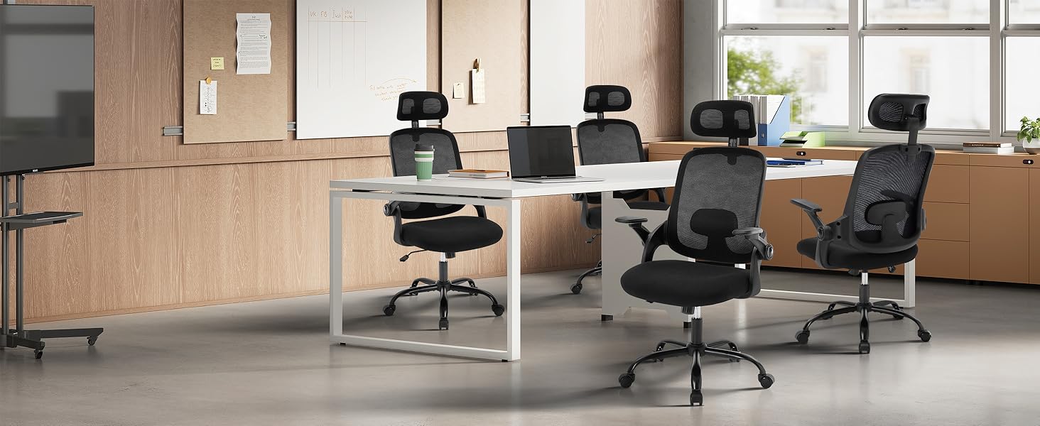 Крісло офісне WOLTU ергономічне, регульована підголовник та поперекова підтримка, функція гойдання, для офісу, 150 кг, чорне