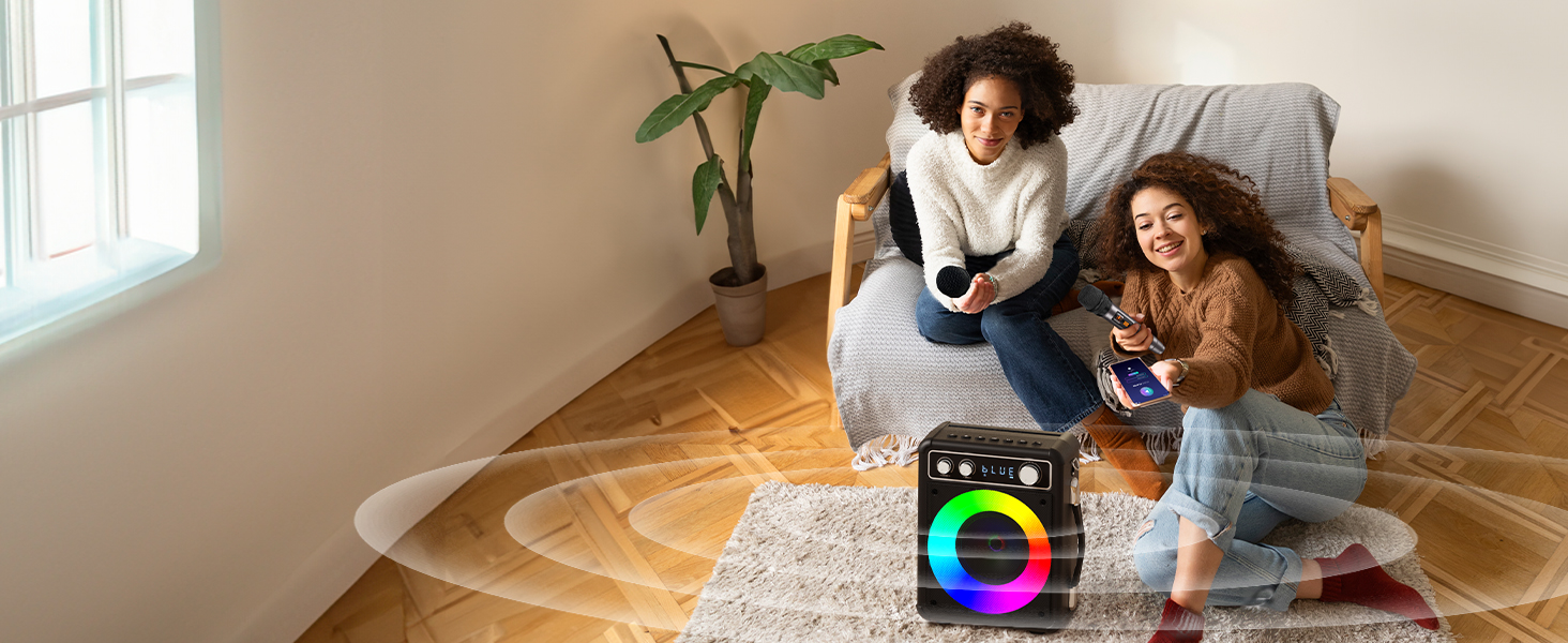 BONAOK Караоке Мікрофон для Дорослих, Портативна Караоке Машина з Bluetooth, 2 Мікрофони, 15 Вт, Підсвітка, Чорний T03