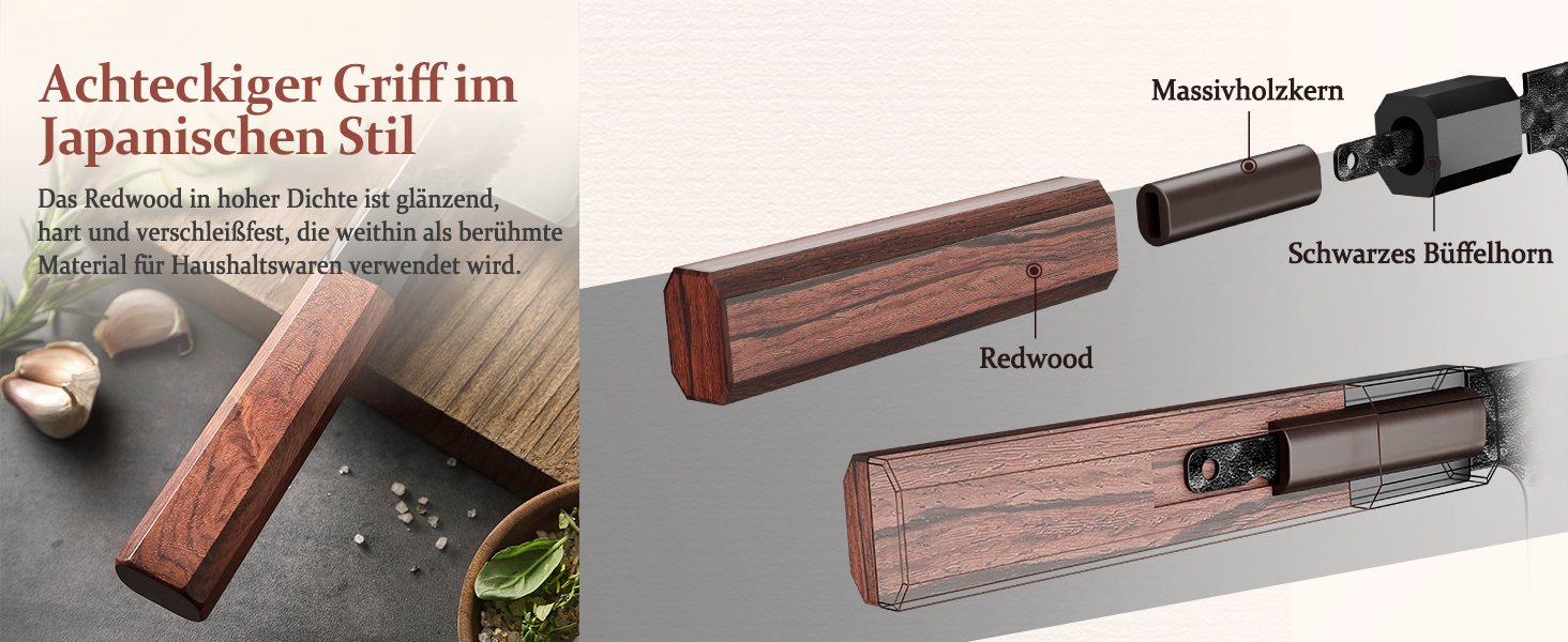 HEZHEN 21.5cm Kiritsuke Chef's Knife - 3-Layer Forged Steel, Japanese Kitchen Knife with Redwood Handle & Wooden Sheath