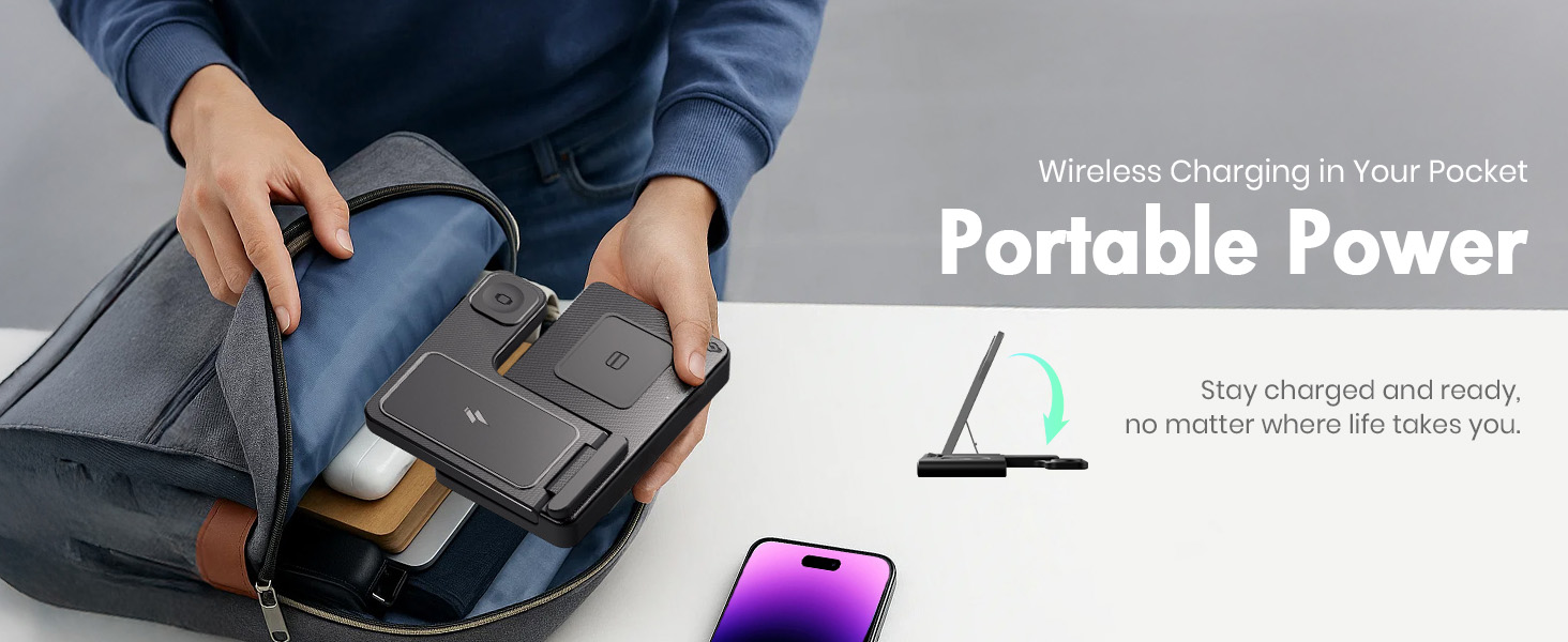 Бездротова зарядка 3-в-1 для Apple iPhone, Apple Watch, AirPods - компактна, для дому, офісу, подорожей