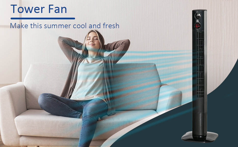 Турбовентилятор HOMCOM з пультом керування, 45W, осциляція, аромадифузор, таймер, 3 режими, чорний