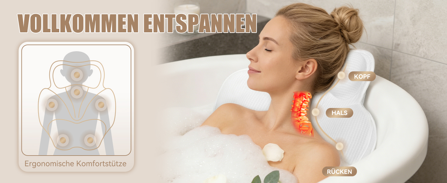 Подушка для ванни з 3D Air Mesh, нековзна подушка для шиї у ванну, швидковисихаюча м'яка подушка для ванни (біла)