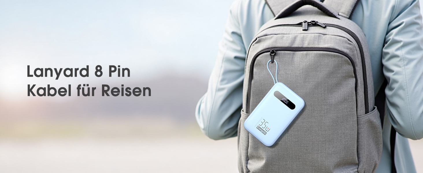 Powerbank 20000mAh з PD 35W, USB-C, LED дисплеєм та кабелями для iPhone, Samsung, Huawei