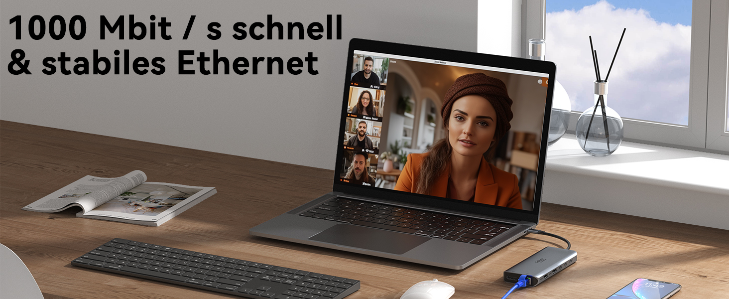 Док-станція USB-C з підтримкою 2 моніторів, 4K HDMI, DisplayPort, USB3.1, RJ45, 100W PD, кардридер, аудіо/мікрофон, для ноутбуків Dell HP (сірий)