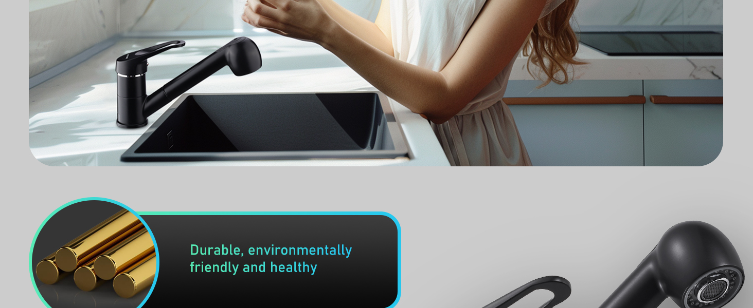 Висувна кухонна змішувач BONADE з двома виходами для води, поворотна на 360°, чорний