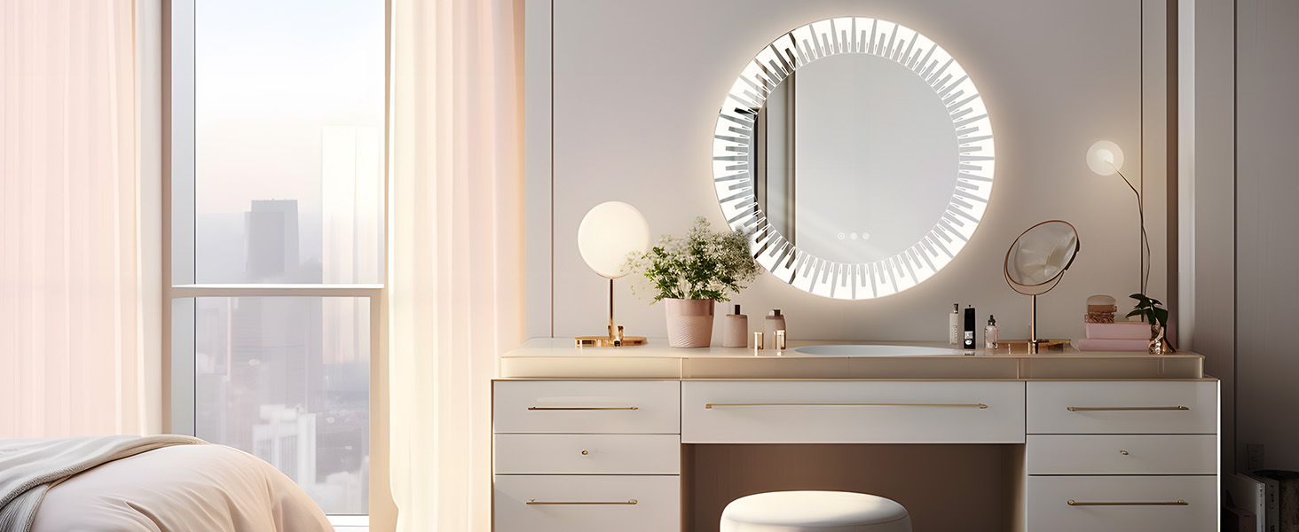 Круглий дзеркало для ванної кімнати YOLEO з підсвічуванням, 60 см, сенсорне керування, захисне скло, 3 кольори світла, регулювання яскравості, 80x80 см