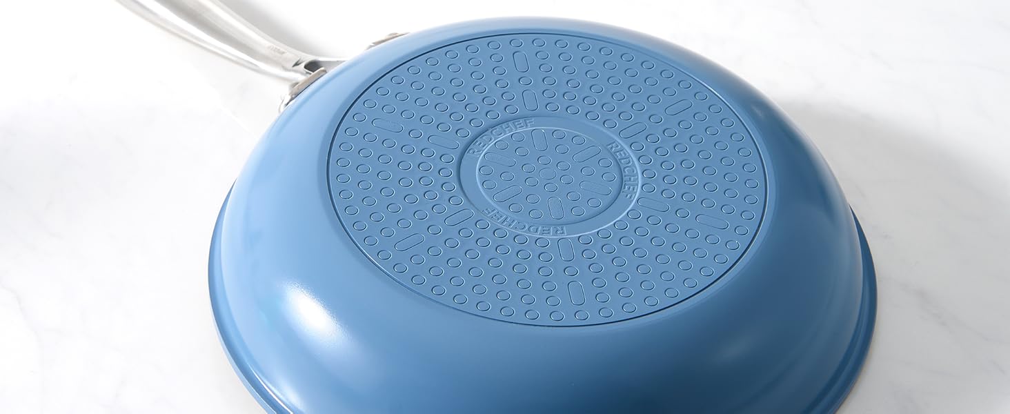Redchef Ceramic Induction Nonstick Pan Set - 6 Piece Cookware Set with Lids (20/24/28cm) - Blue, Oven & Dishwasher Safe