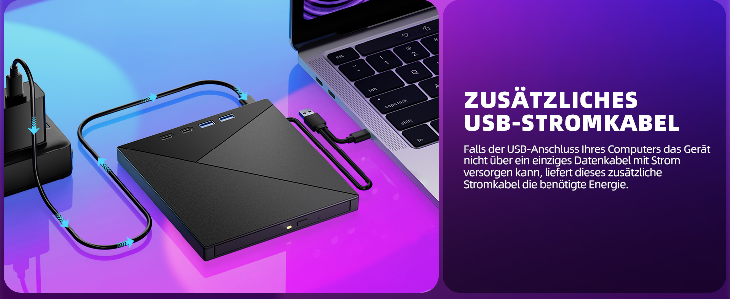Зовнішній CD/DVD привід та записувач USB-C & USB-A з картридером TF/SD для ноутбука, Windows, Mac OS, Linux