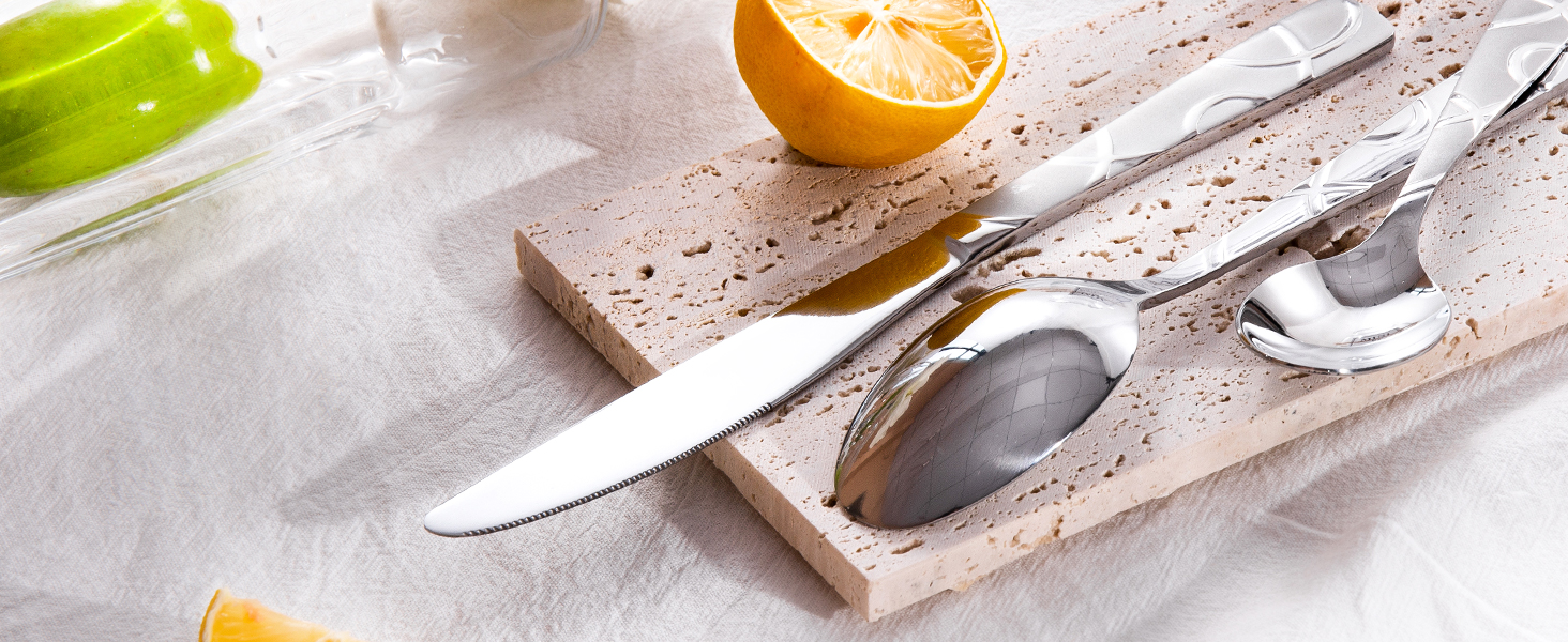 HIKAA Набір столових приборів 20 предметів, нержавіюча сталь, для 4 осіб, набір столових приборів для кухні, високоглянцевий, набір з виделок, ложок та ножів, придатний для миття в посудомийній машині (сріблястий)