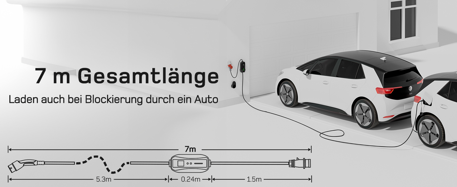 Мобільна зарядна станція для електромобілів Dé 11 кВт (3 фази, 7м, 6-16A) з регулюванням потужності, кабель CEE 16A на Typ 2, сумісна з Model Y/3, ID.3/4/5, MG4, EX30, e-up, e-tron, Zoe та іншими електромобілями