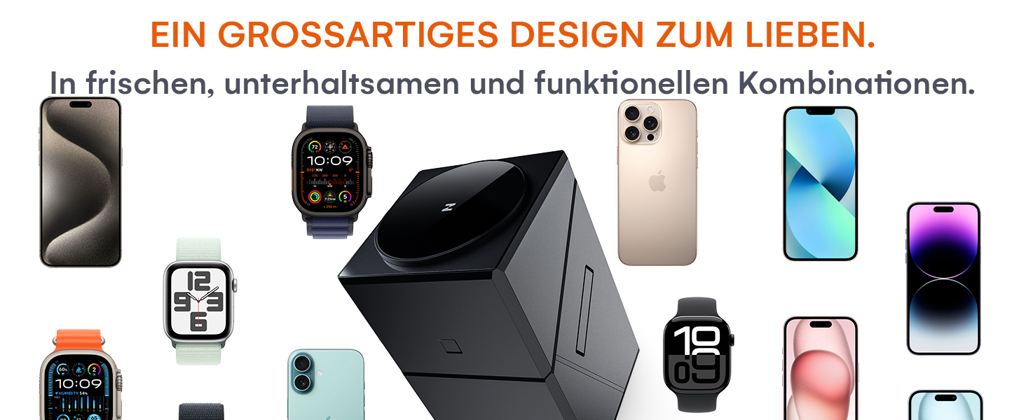 ZEEHOO Зарядна станція 3 в 1 для Apple MagSafe, iPhone 16/15/14/13/12, Apple Watch та AirPods (30W USB-C), Чорний