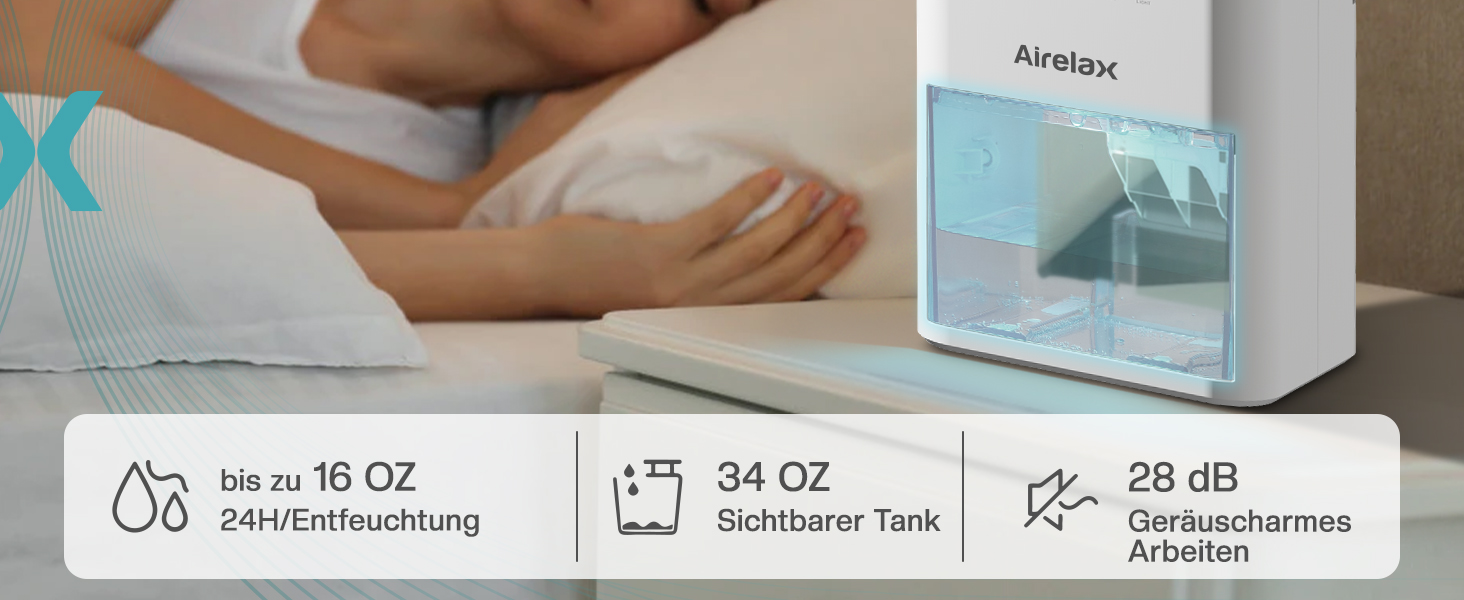 Електричний осушувач повітря Airelax 1000 мл з автовимкненням, тихий, для підвалу, спальні, ванної кімнати