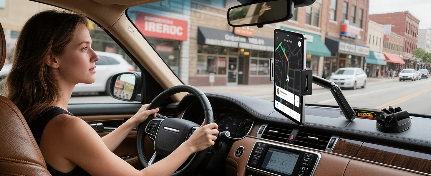 Тримач для планшета в авто/Вантажівка, міцний кріплення на присоску, довгий подовжений важіль, сумісний з iPad та іншими планшетами (16.7 дюймів, чорний)