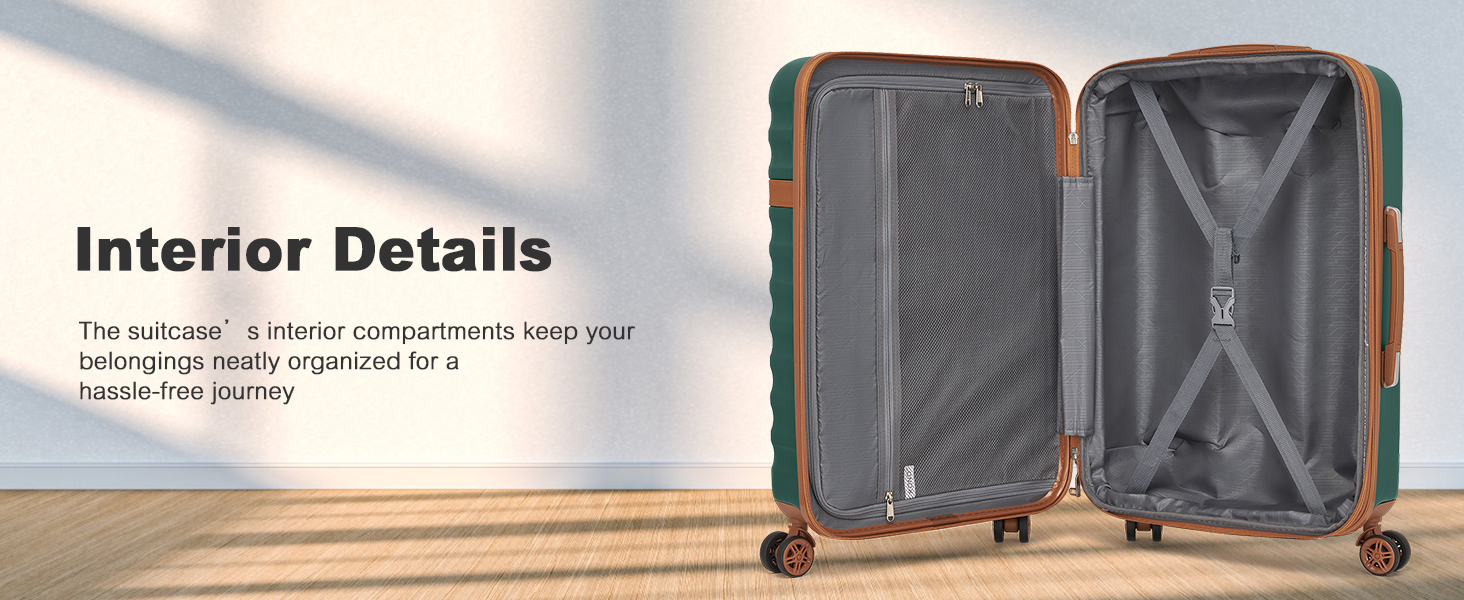 Чемодан-валіза KONO Trolley XL з ABS+PC, 4 колеса, TSA-замок (кремовий/коричневий) та M(55см) темно-зелений/коричневий