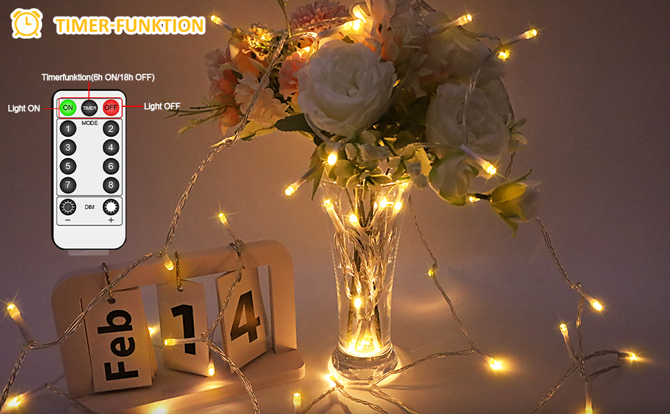 Льод-гірлянда LED 200 LED на батарейках: тепле світло, водонепроникна, з пультом, для декору саду, вечірки, балкона, ялинки