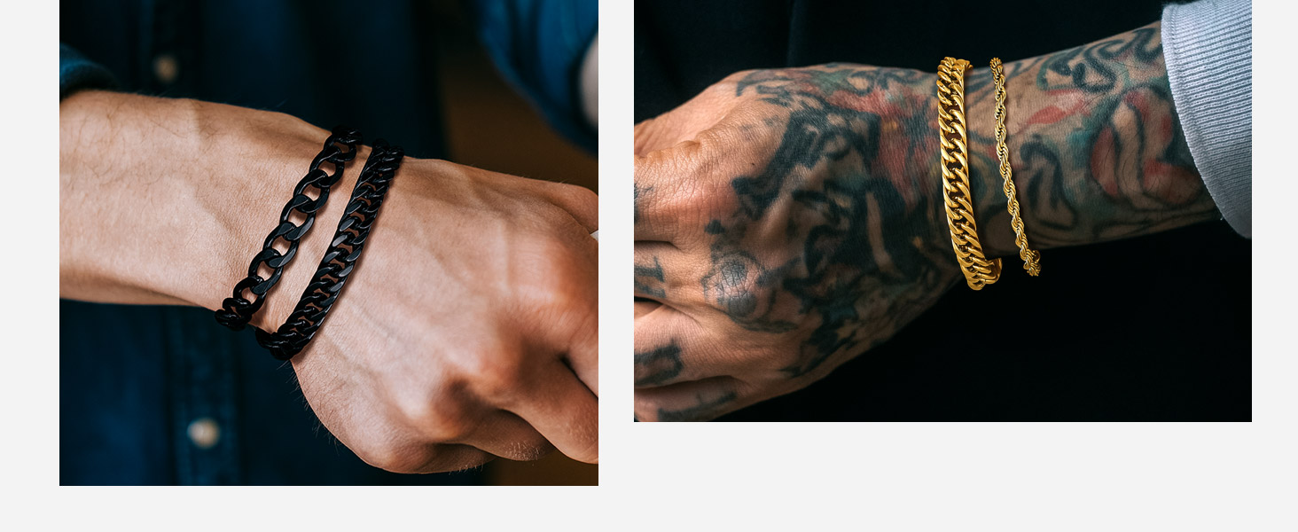 Набір браслетів для чоловіків Richsteel з нержавіючої сталі, 2 шт/3 шт, чорний/сталь/золотий, 9/8/4 мм, довжина 19/21/23 см, для подарунка