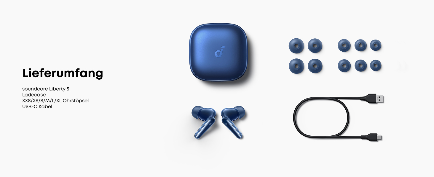 Soundcore Liberty 5: Бездротові навушники Anker з активним шумозаглушенням, Dolby Audio, швидкою зарядкою та 6 мікрофонами (Ozean-Blau)
