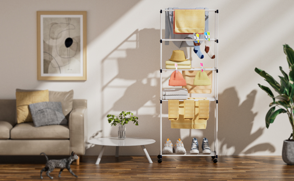 Сушарка для білизни мобільна 5-ярусна, підлогова, для ванної кімнати, квартири, пральні - компактна, на колесах