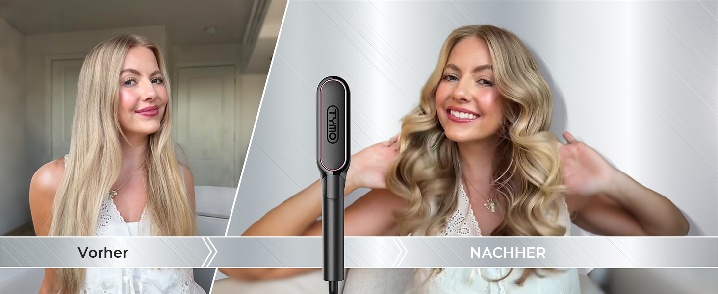 TYMO Випрямляч для волосся - щітка 2-в-1: випрямлення та локони, іонізація, кератин, захист від пошкоджень, для всіх типів волосся