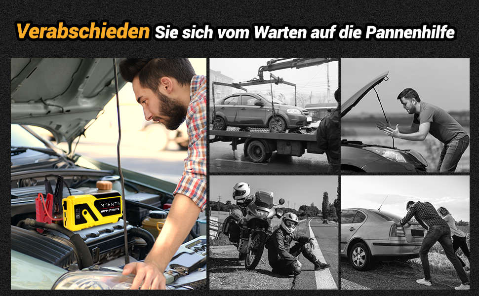 Powerbank з компресором та пусковим пристроєм 12V для автомобіля, LED-ліхтар, швидка зарядка, для двигунів до 10.0L бензину та 8.0L дизеля (Жовтий)