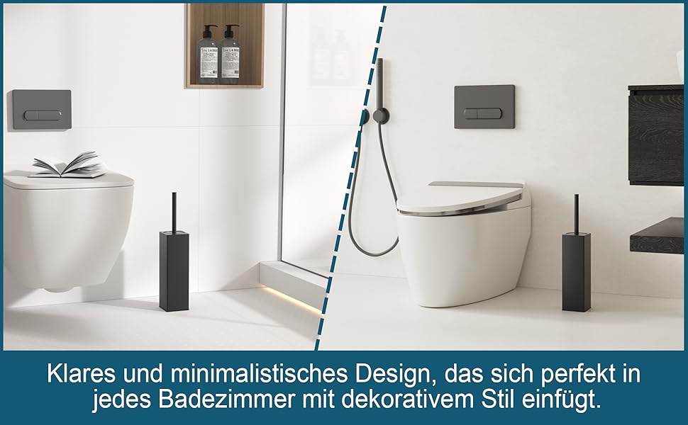 Чорна щітка для унітазу BVL з тримачем, метал, з 2 насадками, квадратна, силіконова, для ванної кімнати