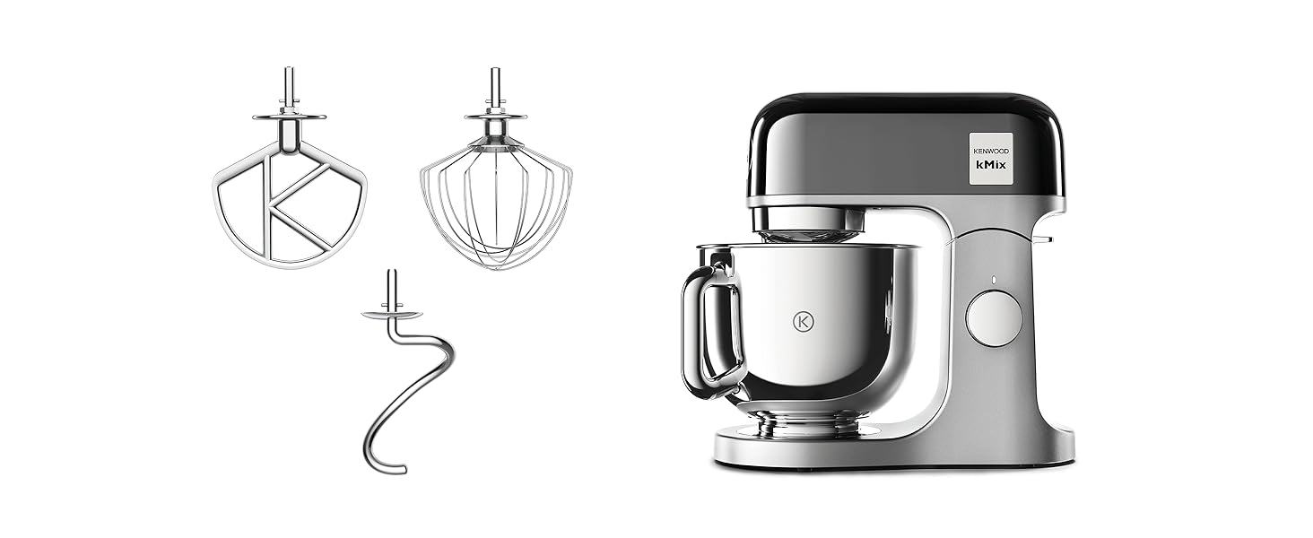 Кухонна машина Kenwood kMix Editions KMX760BC, 1000 Вт, чаша 5 л з нержавіючої сталі, металевий корпус, набір для кондитерських виробів та захист від бризок, Антрацит