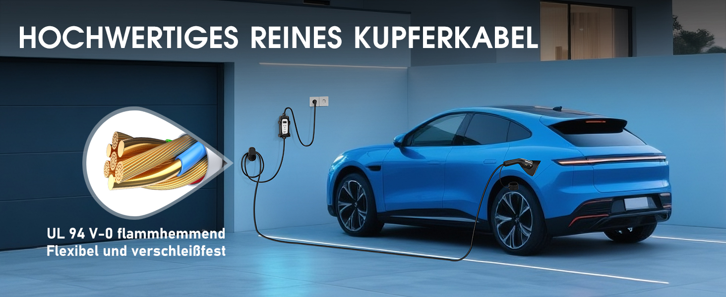 Кабель зарядки для електромобіля Schuko 3.6kW (5м, 16A) з регулюванням струму та дисплеєм | Підходить для ID.3, ID.4, Model 3/Y, ZOE, Q3/Q5 та інших електромобілів (EV/PHEV)