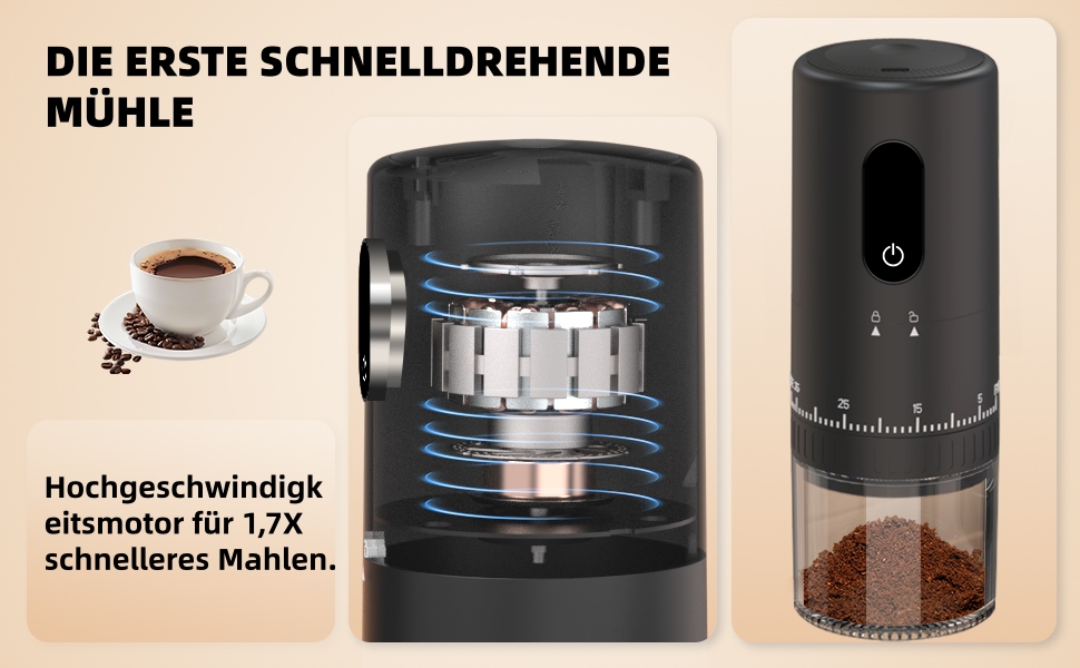 Портативна кавомолка з акумулятором 2000mAh, керамічний жорно, швидка малівка, 38 налаштувань, для подорожей та кемпінгу (сірий, новітня модель)