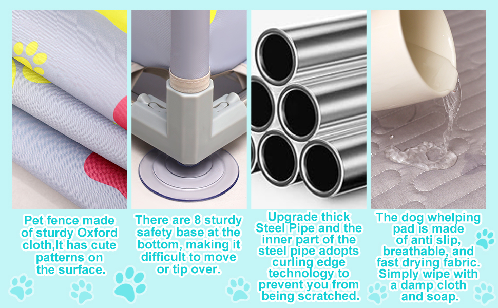 Клітка-манеж для тварин з нержавіючої сталі та міцного полотна, сіра та блакитна, для великих собак, котів, дрібних тварин