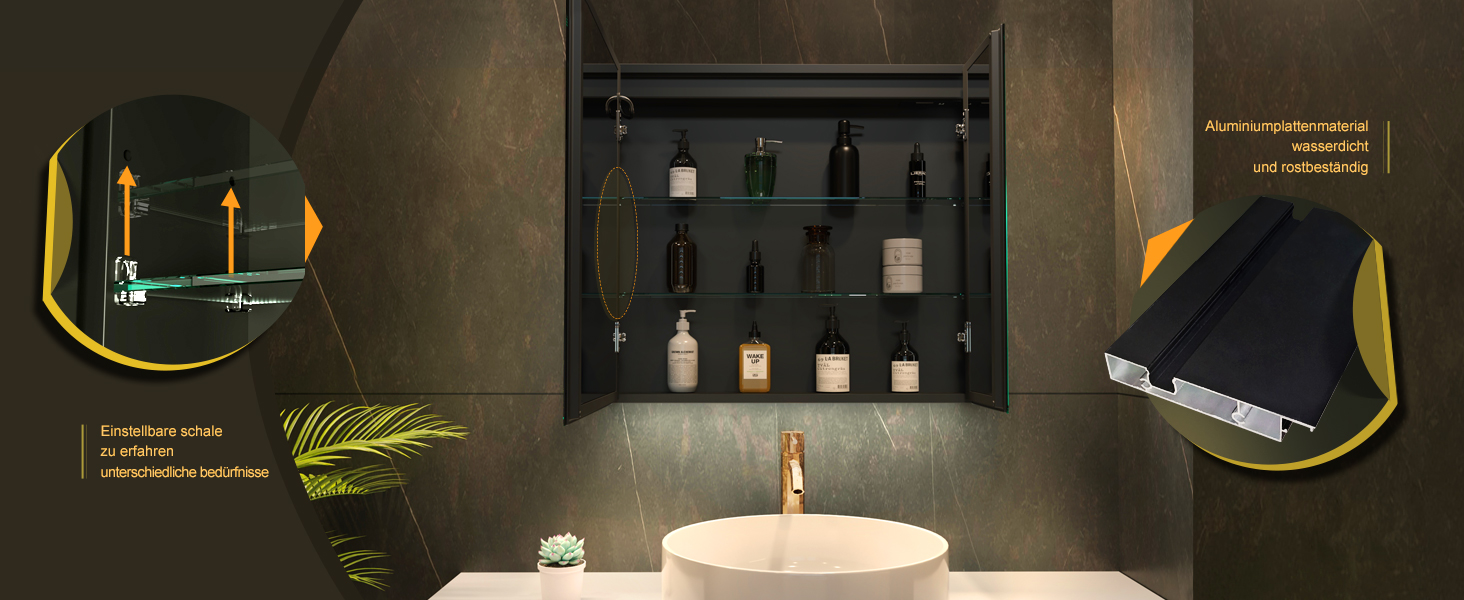 LED-дзеркало для ванної кімнати KWW з підсвічуванням, шафка-пенал, регулювання температури світла, антитуманне покриття, USB-роз'єми (2 дверцята, 80x70 см)