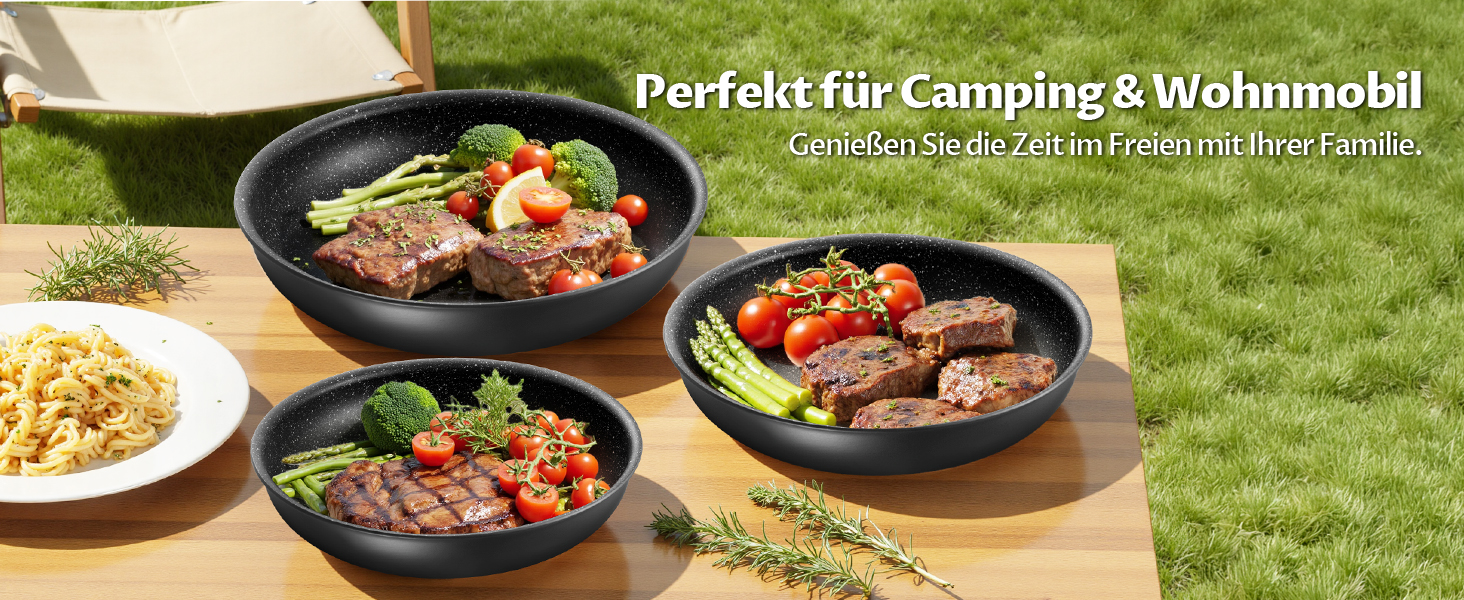 Набір сковорідок Fadware Induktion: антипригарне покриття, 20/24/28 см, знімний ручка, для всіх плит, PFOA/PFAS-free, для духовки, легке миття, для кемпінгу