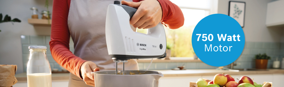 Ручний міксер Bosch ErgoMixx MFQ37470 з блендером, чашею та гаками для тіста, нержавіюча сталь, 750 Вт, 5 швидкостей + Turbo, білий/сірий