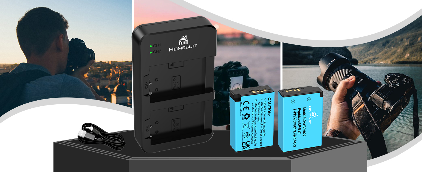 Акумулятор LP-E17 1300mAh 2 шт. + LED зарядний пристрій для Canon EOS Rebel SL3, SL2, T8i, T7i, T6i, T6s, R10, R50, R8, RP, M3, M5, M6, 200D, 77D, 750D, 760D, 2x LP-E17 + 1x LED