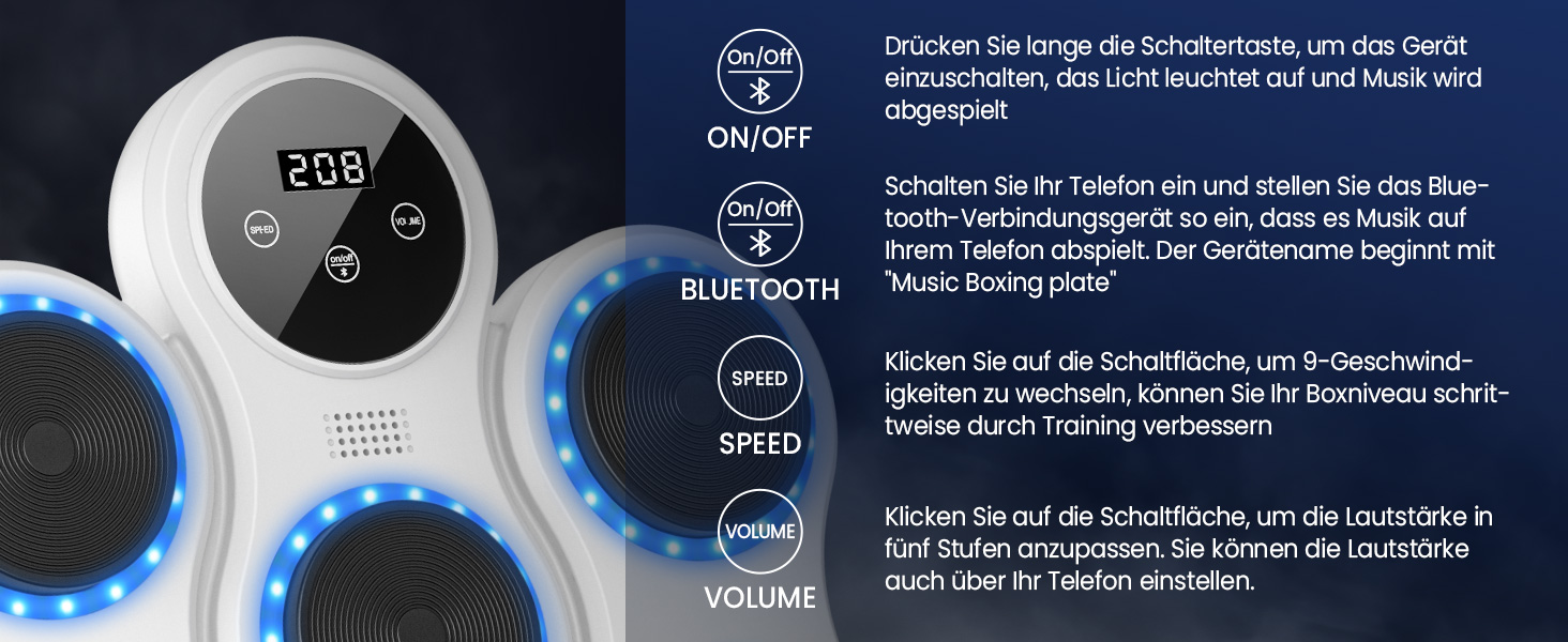 Музична боксерська машина IERAKOR з LED-підсвіткою, Bluetooth, 9 режимів швидкості та підрахунку ударів для дорослих та дітей