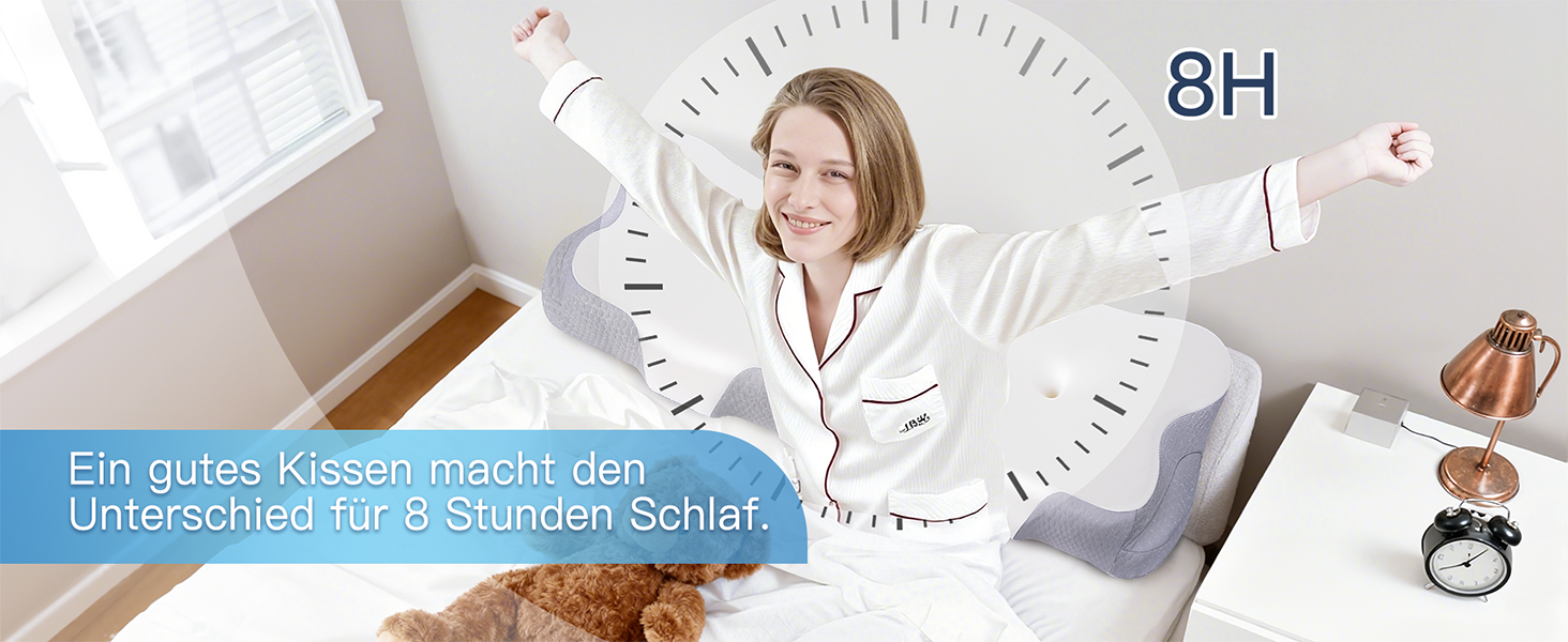 Подушка для шиї Fwoueot з піною з пам'яті, ортопедична, для сну на боці, спині та животі, блакитна